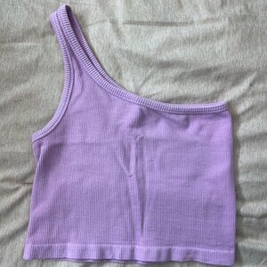 One-Shoulder Ribbed Crop Top - Lilac/Pink
